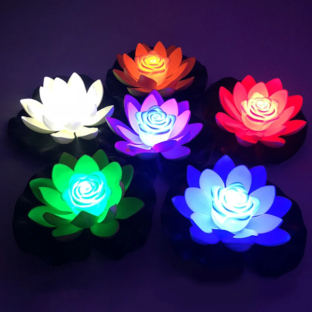 2025 new 1/2PCS 18CM Floating Foam Lotus Flower Light Lily Flower Night Lamp Fish Tank Energy Saving Solar Powered Lamp Pool Night Light