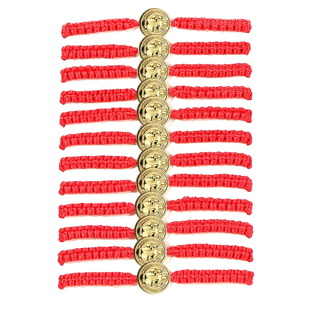 12 PCS San Benito Medal Bracelet Rosary Black Braided Bracelet Benedictine Serenity Blessing Friendship Bracelet for Women Men