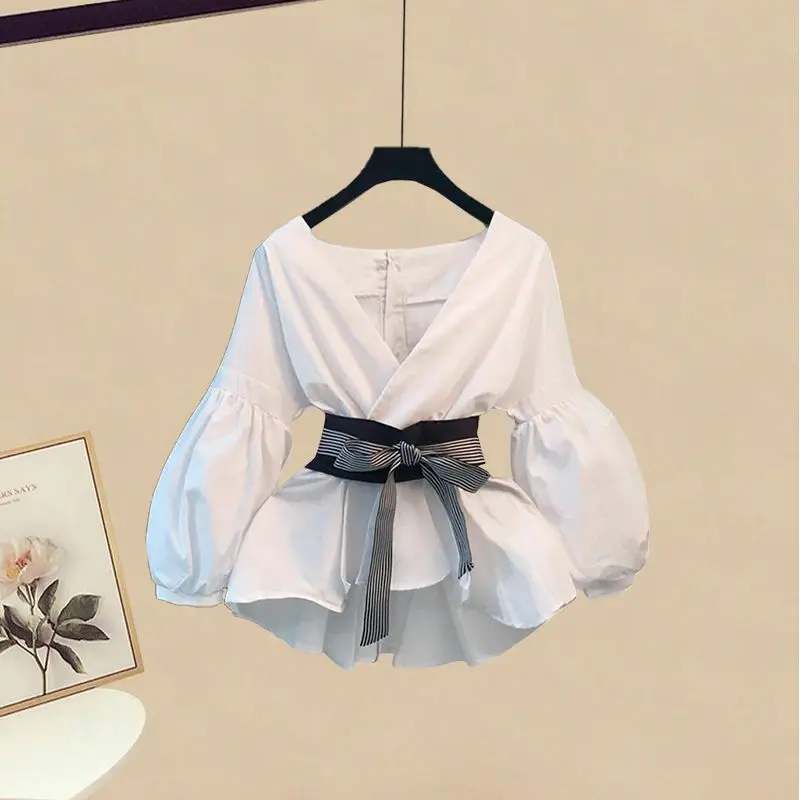 Large Size Women's Clothing 2025 2023 New Korean Spring Summer Long Sleeved new T-shirt + Temperament High Waist Skirt Two-piece Set