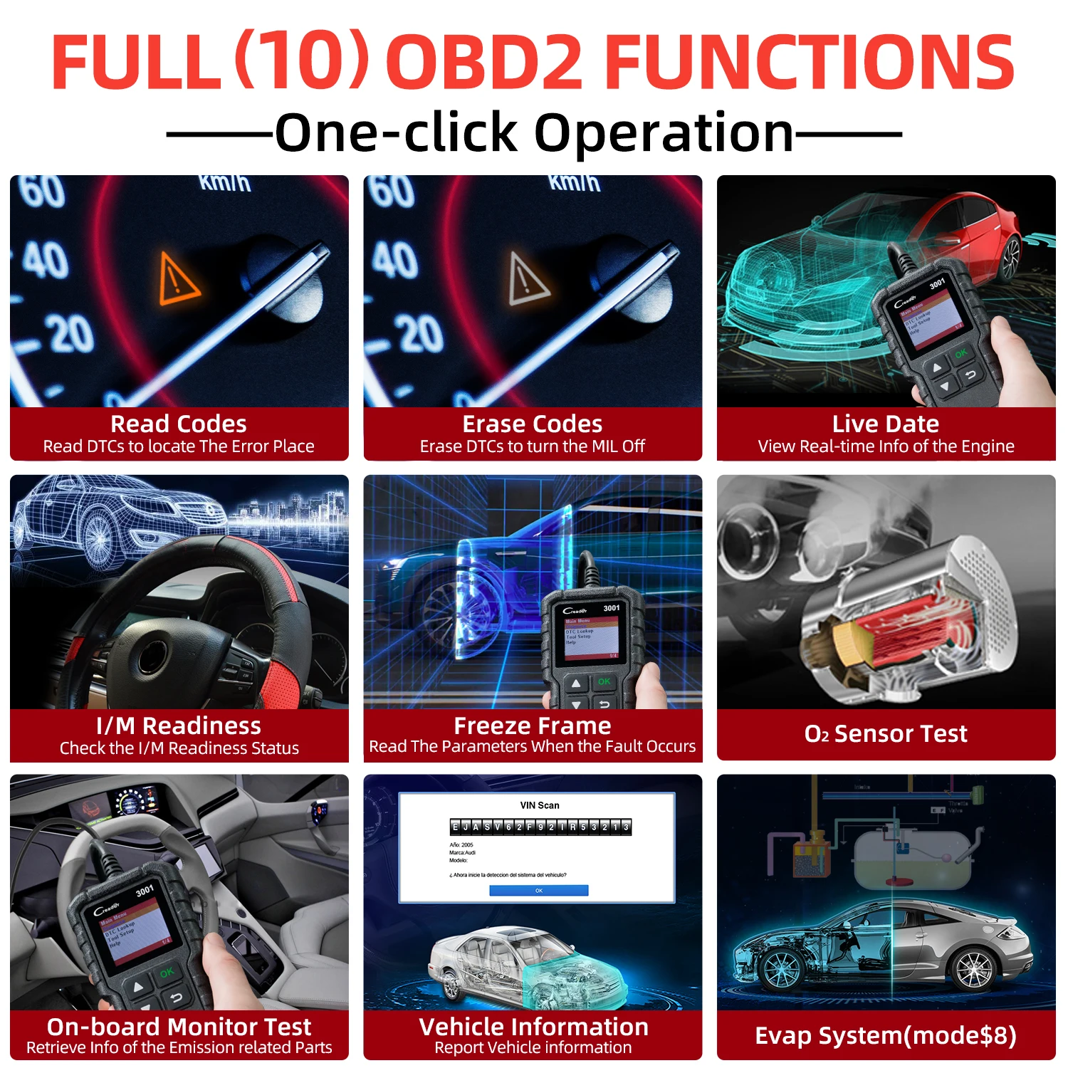 LAUNCH X431 CR3001 ALL OBD2 Scanner Car Diagnostic Tools Automotive Professional Code Reader 2025 Check Engine new Free Update pk ELM327