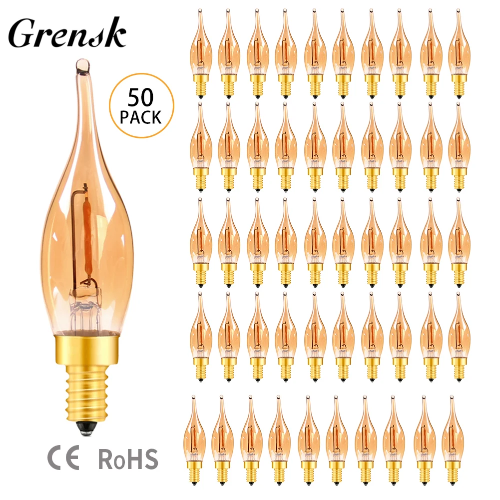 Dimmable C22 LED Filament Bulb E14 0.5W Amber Decorative Night Light Candle Light Ampoule Candelabra Chandelier Replacement Bulb