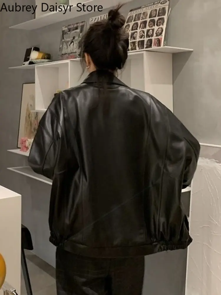 Oversize 2025 Black Leather Jacket Women Casual High Street Moto Biker Zipper Jacket Female New Outerwear new Faux Leather Coat Winter