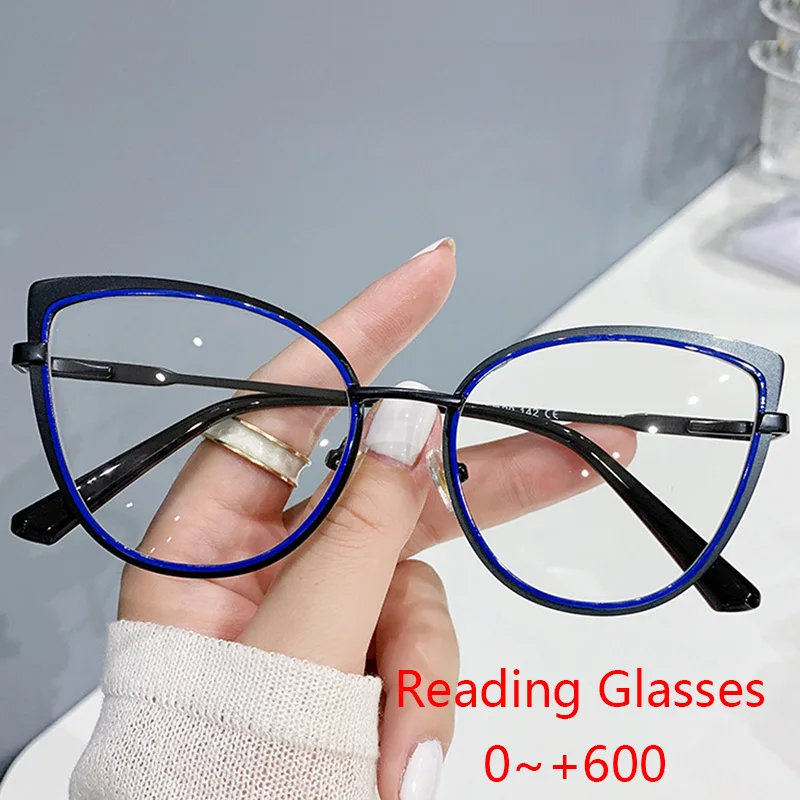 Vintage 2025 Cat Eye Anti-blue Light Metal Glasses Frames Women new Optical Clear Lens Reading Eyeglasses Presbyopia Eyewear Female 0~+6