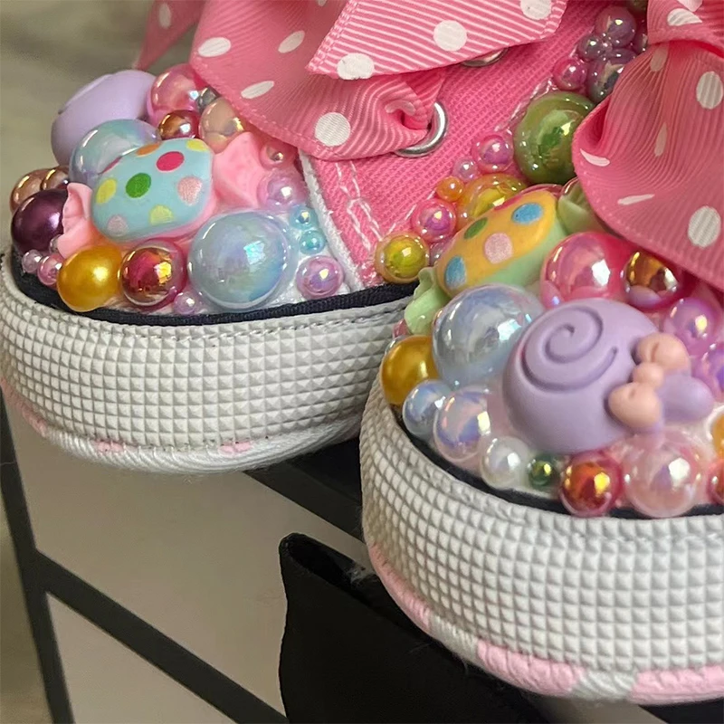 Random Lollipop Candy First new Walking Canvas 2025 Baby Infant Shoes Soft Sole Sneakers For Girl Birthday Party Handmade Bling Shoes