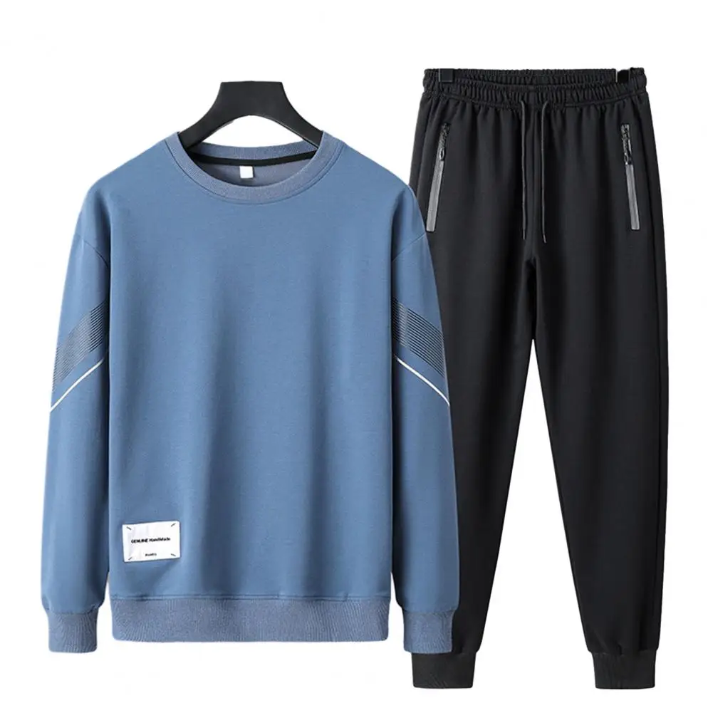 2Pcs/Set Men Autumn Winter Casual Sport Tracksuit O-neck Long Sleeve Sweatshirt Tops Elastic Waist Drawstring Jogger Pants Set
