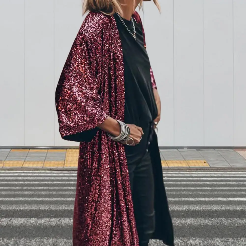 Classic Gown 2025 new Cape Skin-touch Cardigan Coat No Buttons Party Shiny Glitter Coat Outerwear Windproof