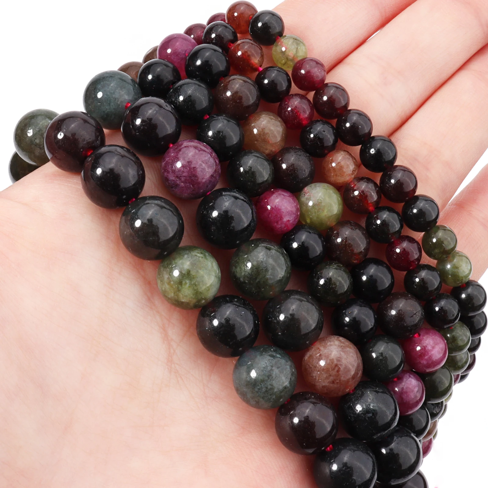 Natural Stone Dark Colorful Tourmaline Round Loose Spacer Beads For Jewelry Making DIY Handmade Bracelet Accessories 6/8/10mm