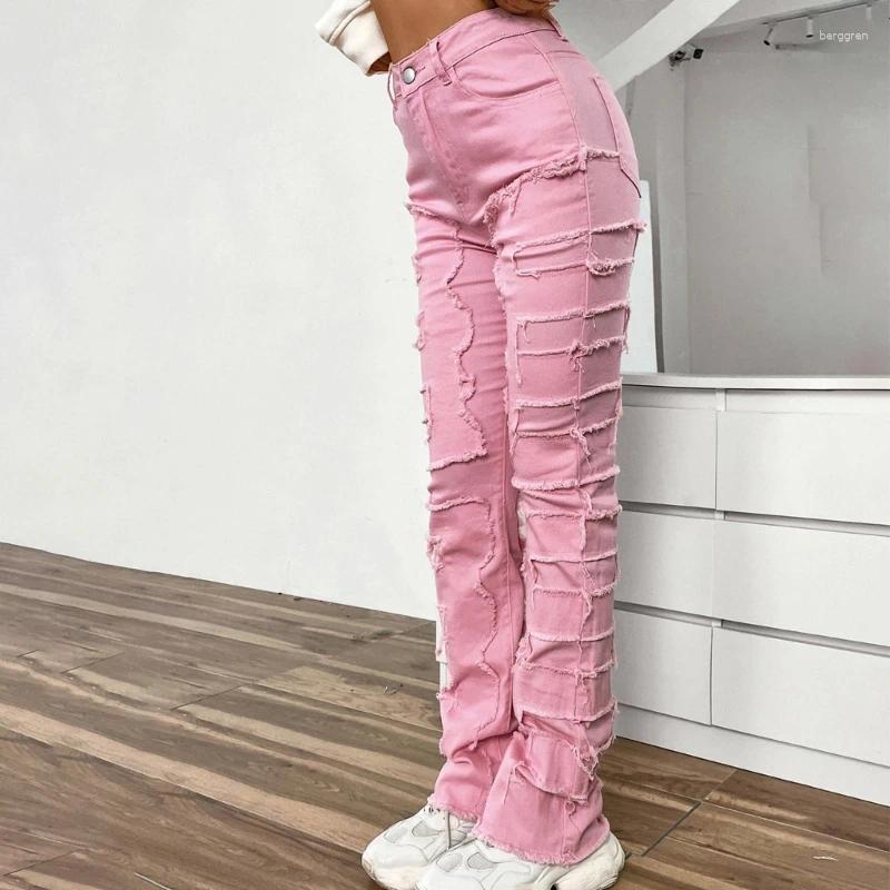 Womens Jeans Women Stacked Ripped Fit Jean Destroyed Straight Stretch Denims Pants Z260313