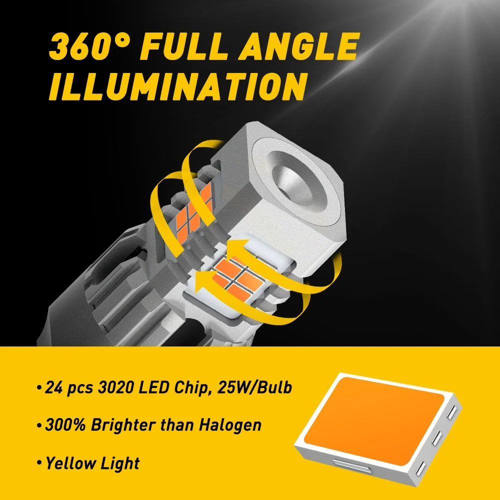 AUXITO 2Pcs T20 LED Canbus No Hyper 2025 Flash W21W WY21W 7440 new 7440NA LED Amber Car Turn Signal Light Bulbs Error Free Auto Lamp 12V