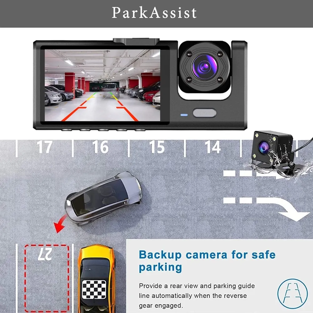 3 Channel new Car DVR HD 1080P 3-Lens Inside Vehicle Dash CamThree Way Camera DVRs 2025 Recorder Video Registrator Dashcam Camcorder