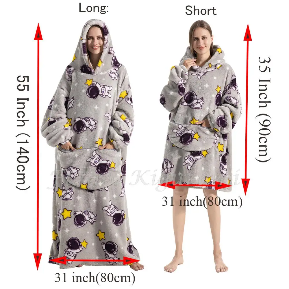 Winter Hooded Sweater Blanket Women Kids Oversized Fleece Blanket With Sleeves Children Adult Warm Thick TV Hoodie Robe Couple