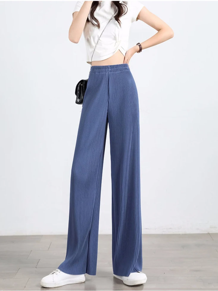Black Wide Trousers for new Women Summer High Waist 2025 Knitted Pants Green Straight Ankle-length Women's Joggers Baggy Pants Sweatpant