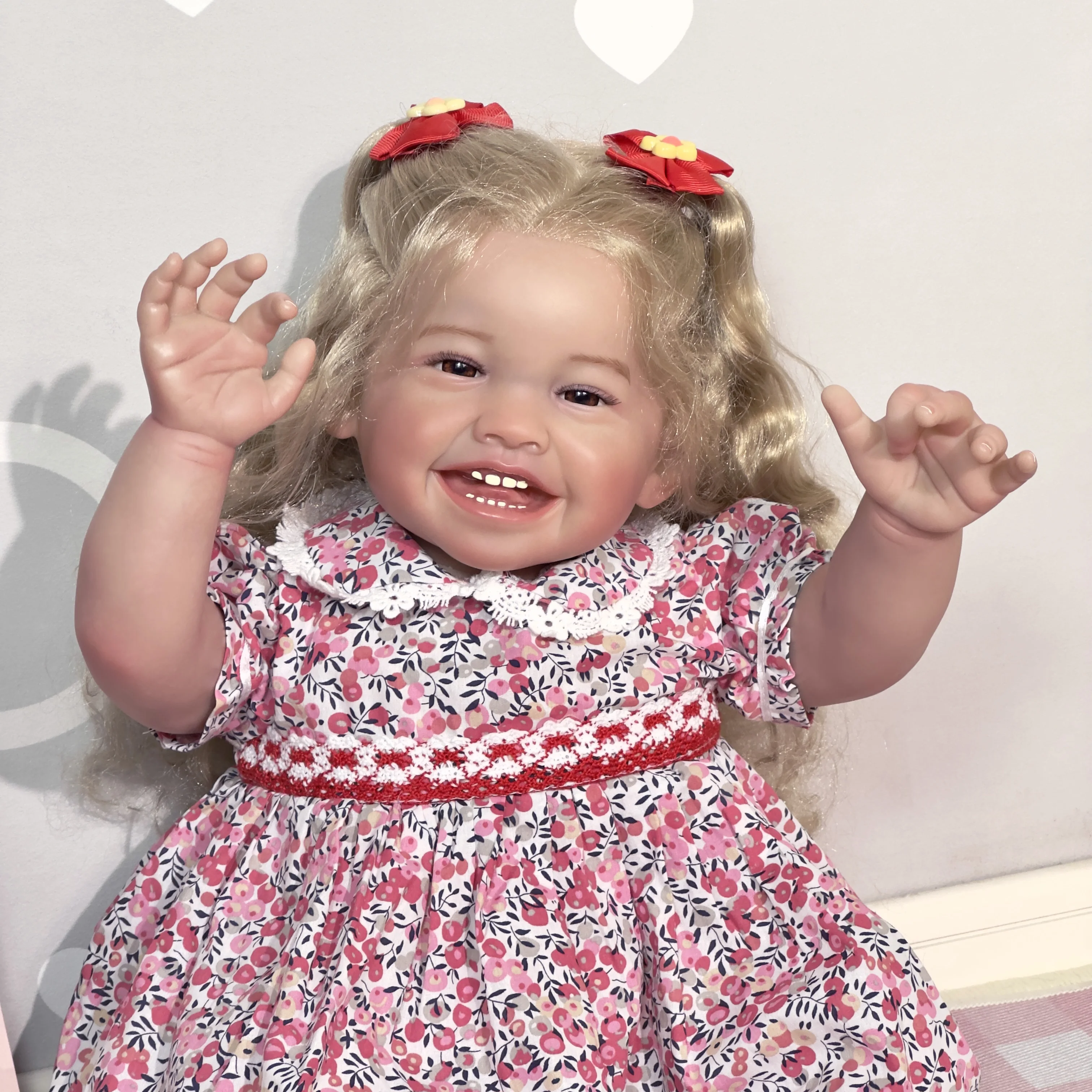 24inch Mila Reborn Toddler Happy Baby with Rooted Long Hair Lifelike 6month Baby Size Collectible Art Doll