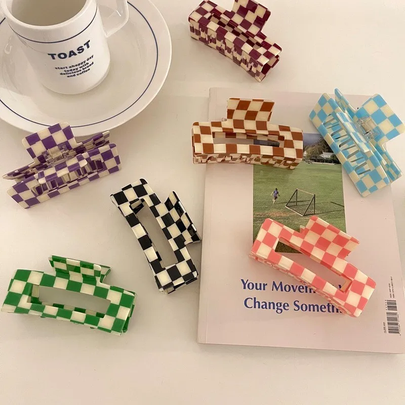 Muweordy new 2023 2025 Chessboard Grid Acrylic Hair Clip Simple Hair Claw Clips Contrast Hair Claws Large Clip Hair Accessories for Women