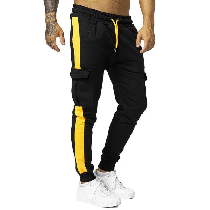 2023 Winter New Men's Sports Casual Multi-pocket Plus Fleece Cargo Pants Men's Color Pants Pull Rope Leisure