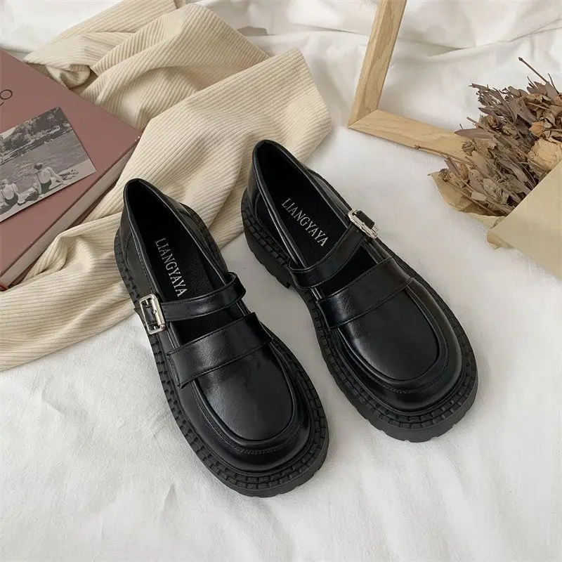 Ladies Summer Footwear Gothic Cute Mary Jane Shoes for Women 2023 Kawaii with Medium Heels Japanese Style Lolita Black Platform