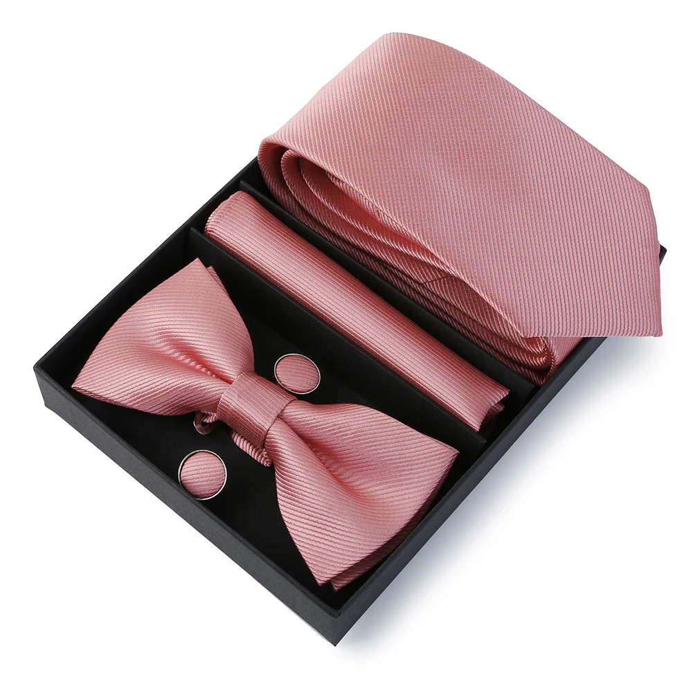 Tie Set For Men Necktie 7.5cm new Solid Color Necktie For Men Suit Bowtie Pocket Square Cufflinks Bow 2025 Tie Wedding Gift Cravat