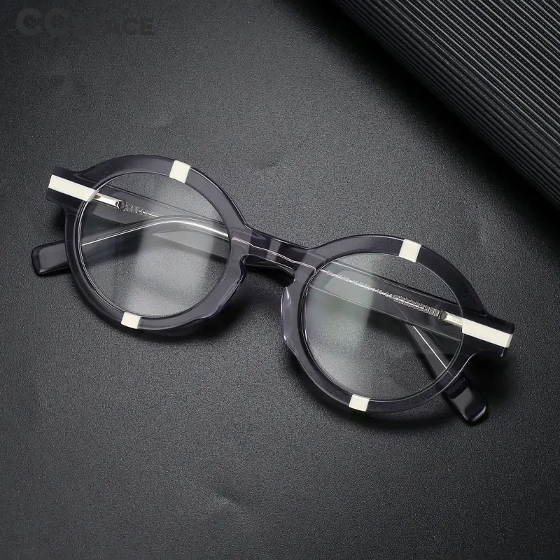 R56500 New Style Retro Round Small Frame Acetate Reading Glasses+100~+300 Men's Women's Popular Spliced Color Presbyopic Glasses