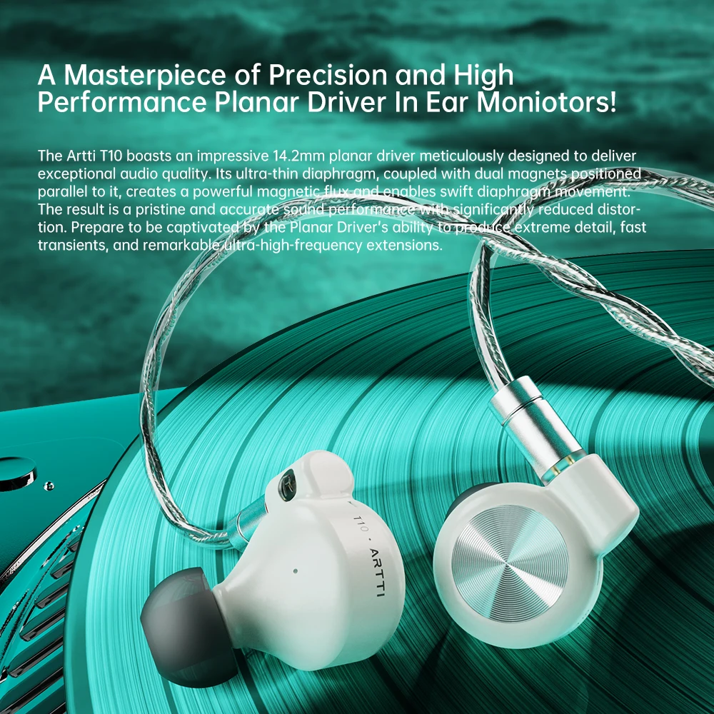 ARTTI T10 HIFI Planar Wired Best In Ear IEMs Earphone 14.2mm Driver Stereo Bass Monitor Headphone with 0.78 2pin 4.4/3.5mm Cable
