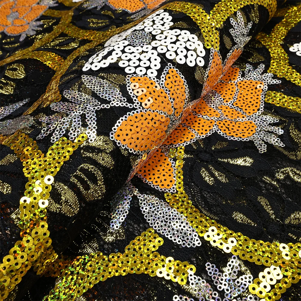 2023 High Quality African Lace Fabric French Net Sequins Fabric for Sewing Embroidered Lace Tulle Nigerian Lace Fabric 5 Yards