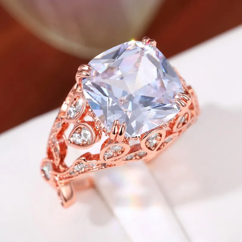 Huitan Creative Hollow Design Gorgeous Cubic Zirconia Rings for Women 2025 new Rose Gold Color/Sier Color Wedding Party Trendy Jewelry