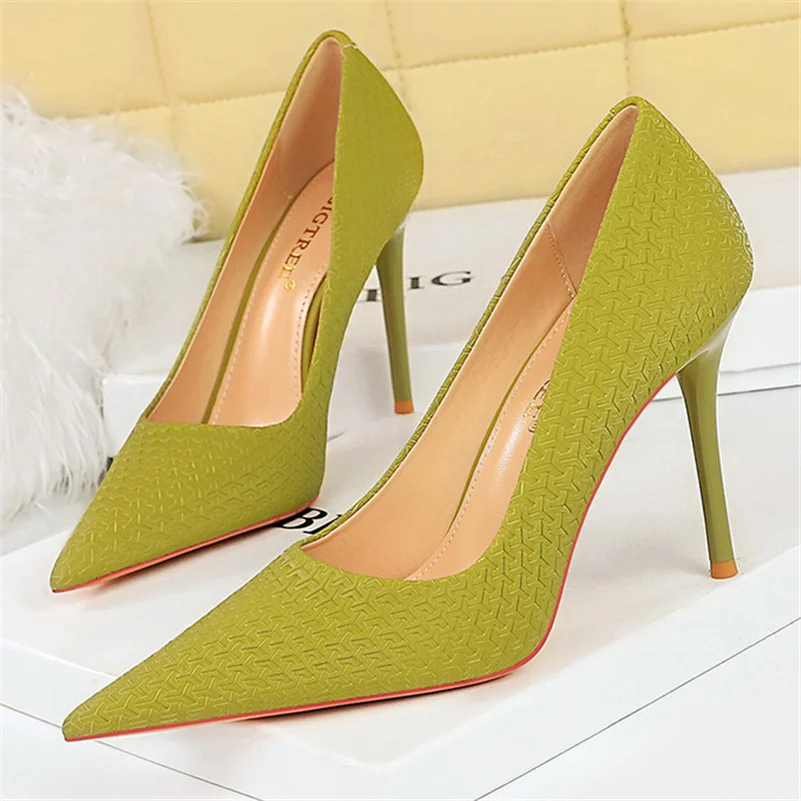 Women Fetish 10cm High Heels Green Pumps Wedding Bridal Stiletto Wedding Sexy Weave Flower Heels Lady Scarpins Event Party Shoes