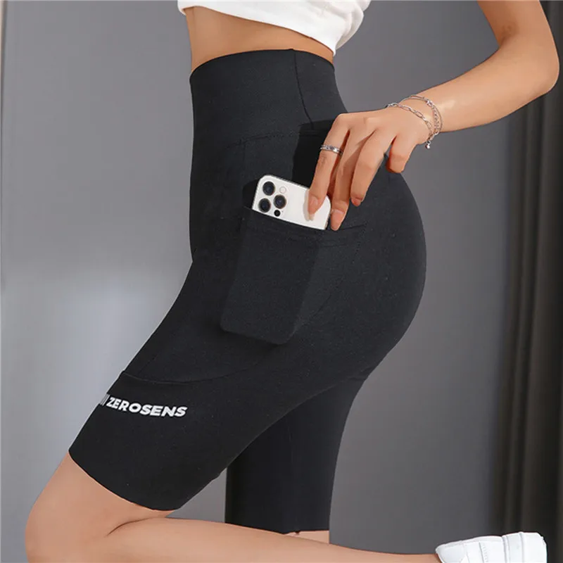 Summer New Women'S Cycling Stretch Letter High Waist Shorts For Women Biker Shorts Slim Knee-Length Bottoms Yogaes Leggings