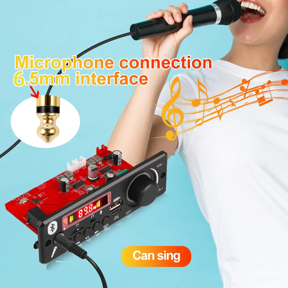 160W Amplifier Bluetooth MP3 Decoder Board 12V DIY MP3 Player Car FM Radio Module TF USB Microphone Record Handsfree Call