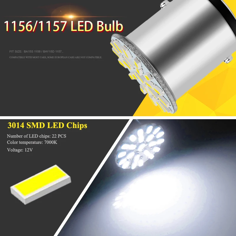 1/10 PCS Car Turn Signal Light BA15S 1156 BAY15D 1157 LED Bulbs 12V 7000K White Auto Tail Reverse Brake Parking Backup Lamps