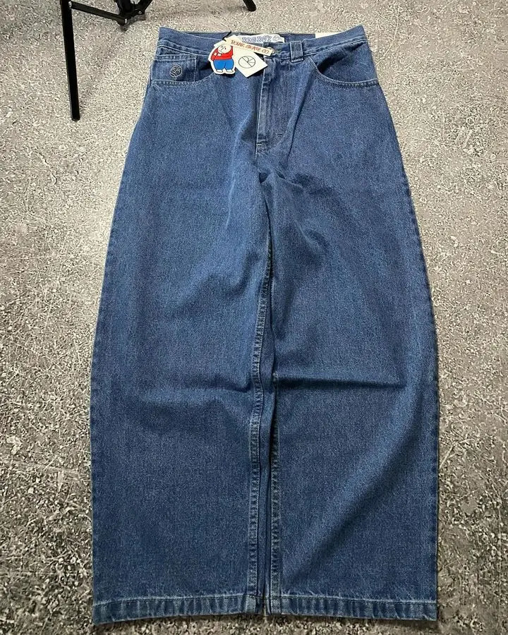 Streetwear Big Boy Jeans Y2K Pants Harajuku Hip Hop Cartoon Embroidery Retro Blue Baggy Jeans Men Women High Waist Wide Trouser 240318