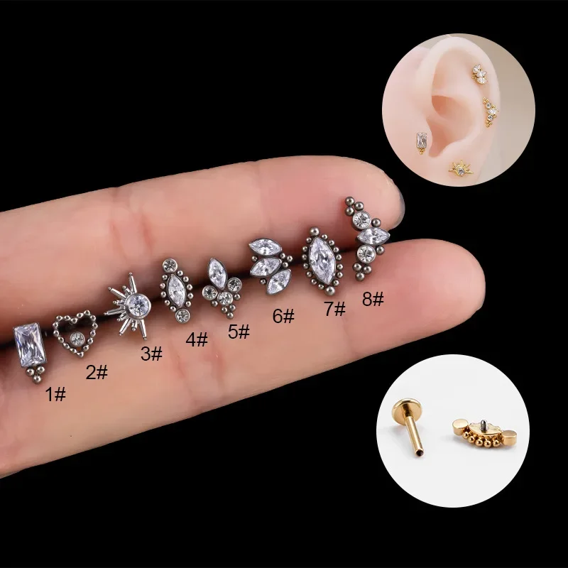 1Piece G23 Titanium 1.2*8mm Piercing Flat Studs new Lip 2025 Stud Earring for Women Medical Titanium Heart Earrings for Teens Ear Cuffs