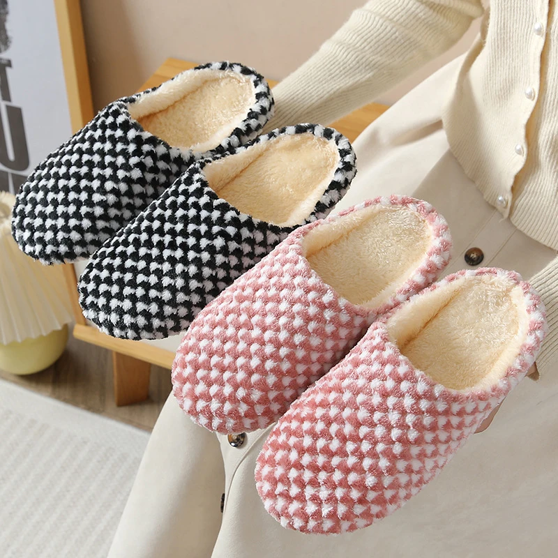 Women Indoor Slippers Warm Plush Home Slipper Autumn Winter Shoes Woman House Flat Floor Soft Slient Slides for Bedroom Dropship