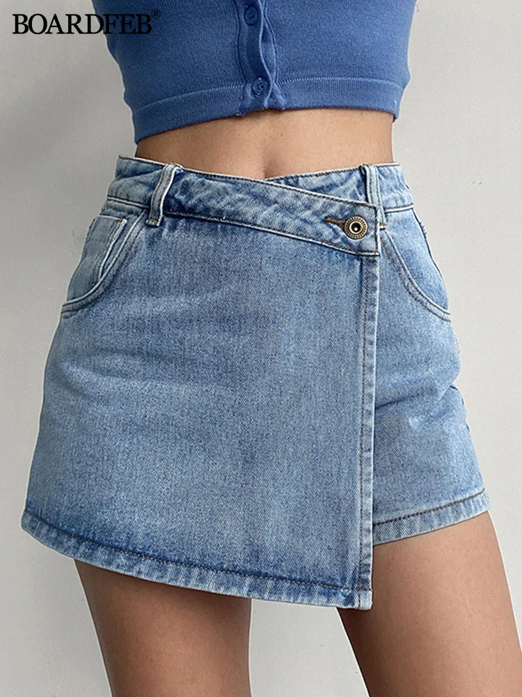 Denim Skirt Shorts Women Y2K Casual Summer Solid High Waist Shorts Asymmetrical A-Line Female Streetwear Jean Mini Skirts