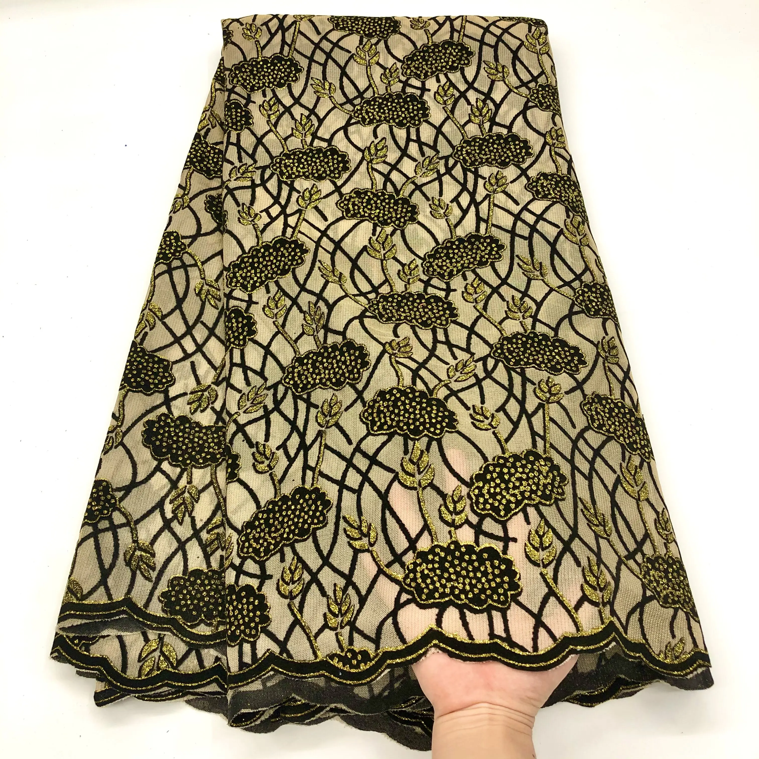 Green African Velvet Lace Fabric 2022 High Quality Flocking Velvet Lace Material French Lace Fabric For Wedding Sewing