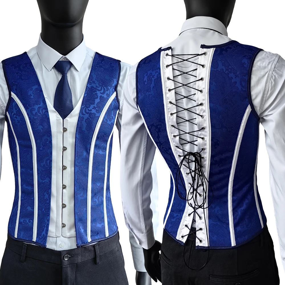 Men's Abdomen Corset Vest Vintage Floral Print Elegant Waistcoat Bones Slimming Stomach Control Tight Corset Costume Hand Made