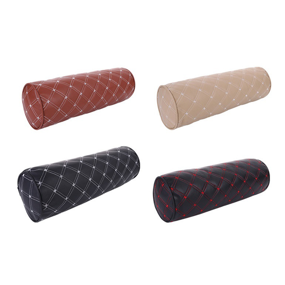 Seat Neck Pillow Car Headrest PU Leather Cervical Cylindrical ddmysmile Pillow Breathable Car Neck Support Pillow Soft Neck Rest Protector Smile