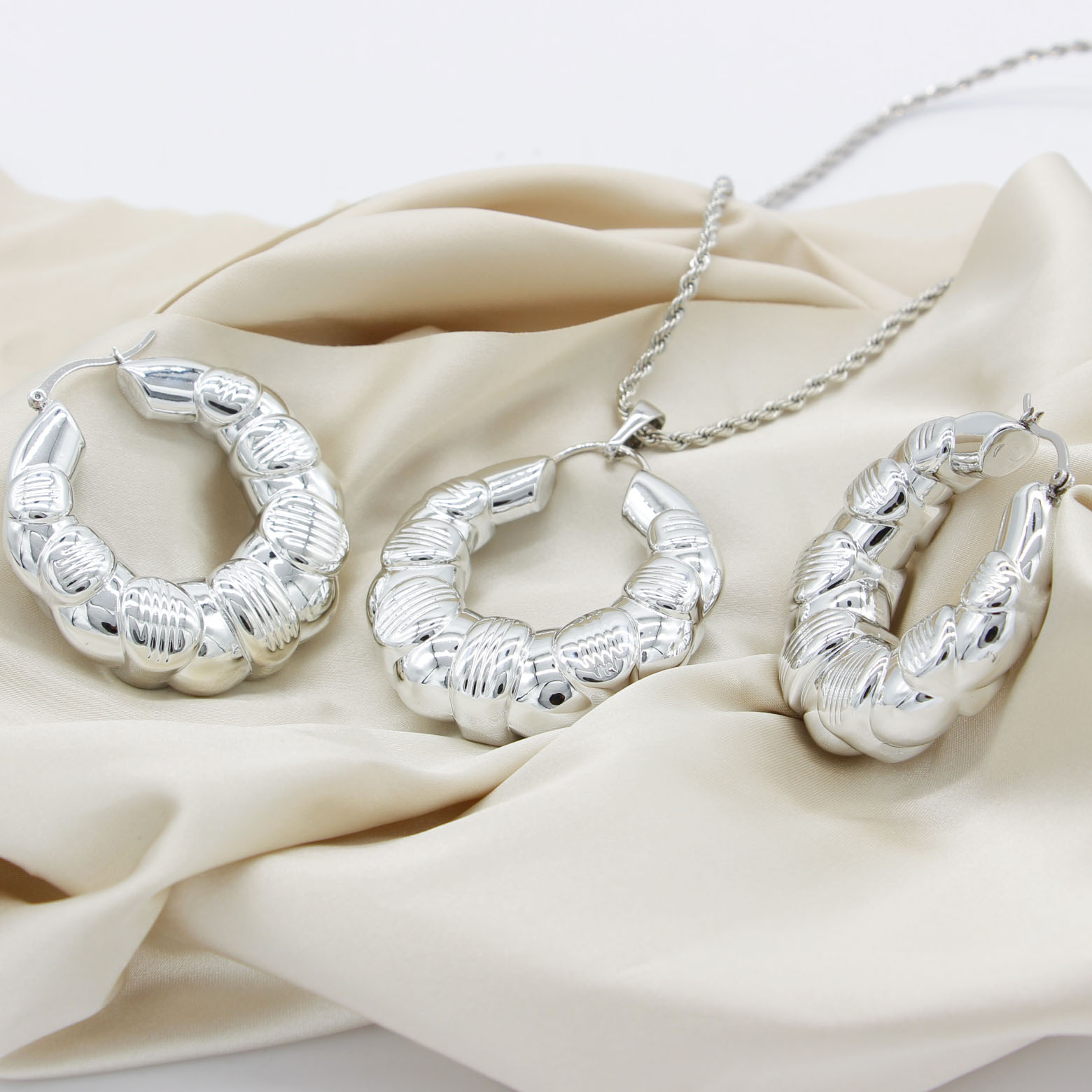 Adixyn Luxury Jewelry Set for Women Pendant Earring Necklace Set Shiny Silver Color Africa Wedding Sets Habesha N080716