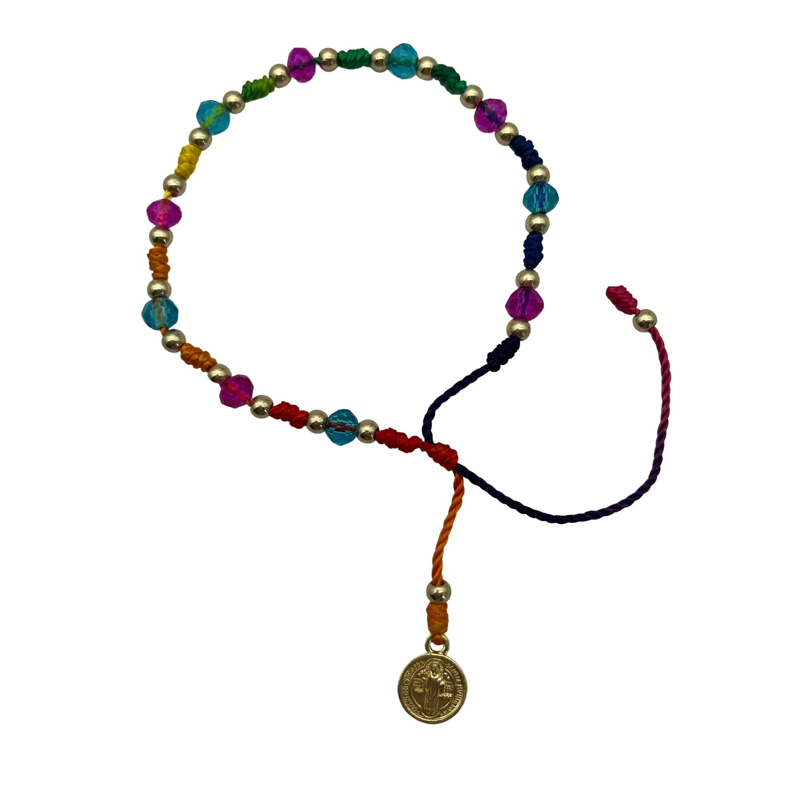 1PC Multi Colored Thread Cristal Beads Saint Benedict Pulsera De San Benito Adjustable Bracelet Prayer Gift for Women Men Girls