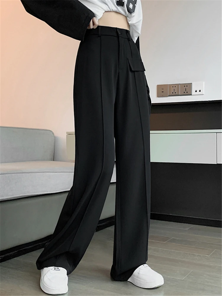 High 2025 Waist Suit Wide Leg Women's Full Pants Spring new Summer Buttons Female Elegant Minimalism Straight Loose Trousers 2023 New