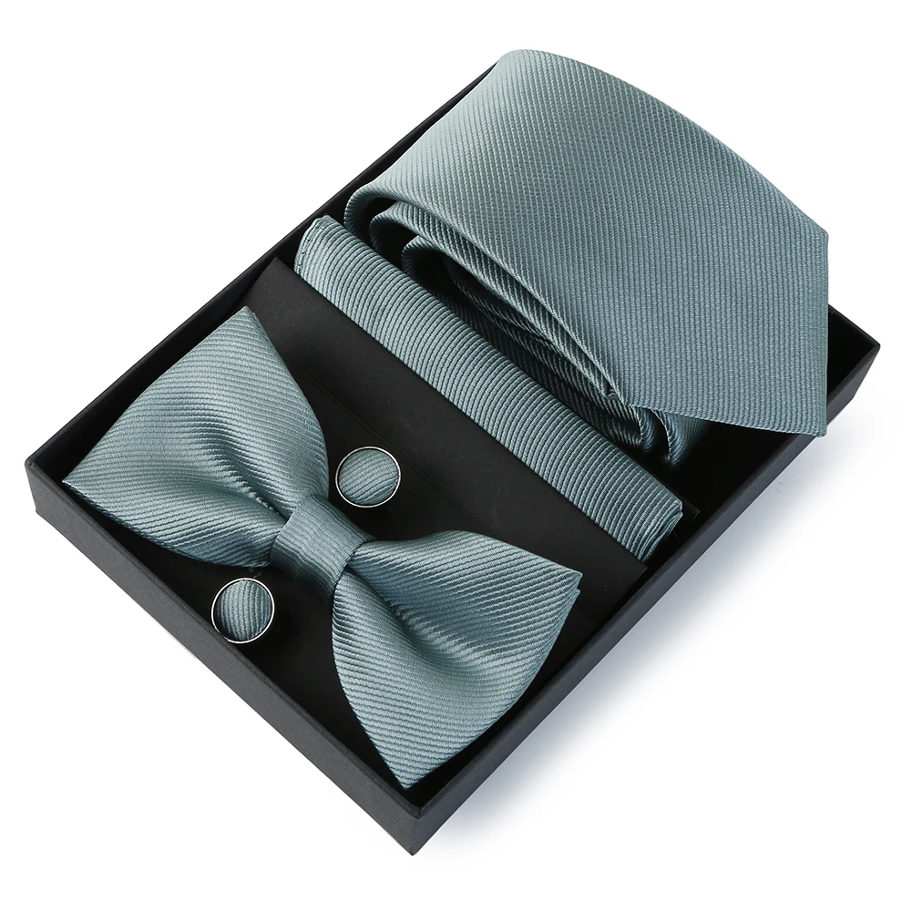 Tie Set For Men Necktie 7.5cm new Solid Color Necktie For Men Suit Bowtie Pocket Square Cufflinks Bow 2025 Tie Wedding Gift Cravat