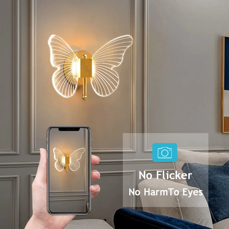 Modern Transparent Butterfly Lights Led Wall Lamp for Dining Room Bedside Corridor Staircase Lustre Home Decorative Lamp
