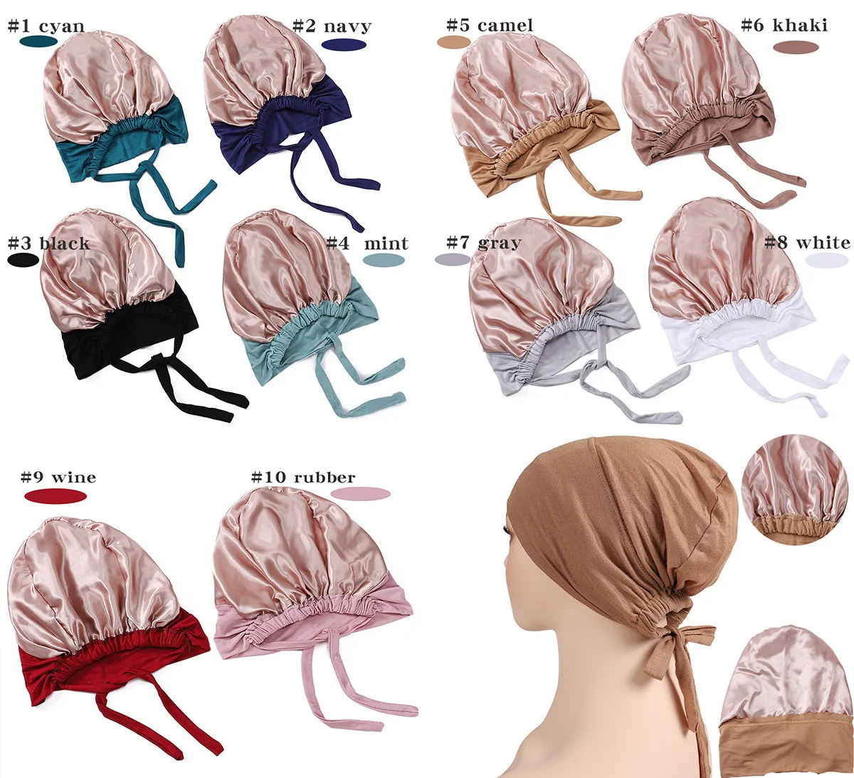 Satin Lined Silk Inner Hijab Caps Muslim Women Jersey Elastic 2025 Tie Back Underscarf Modal Stretch Turban new Bonnet Headwrap Turbante