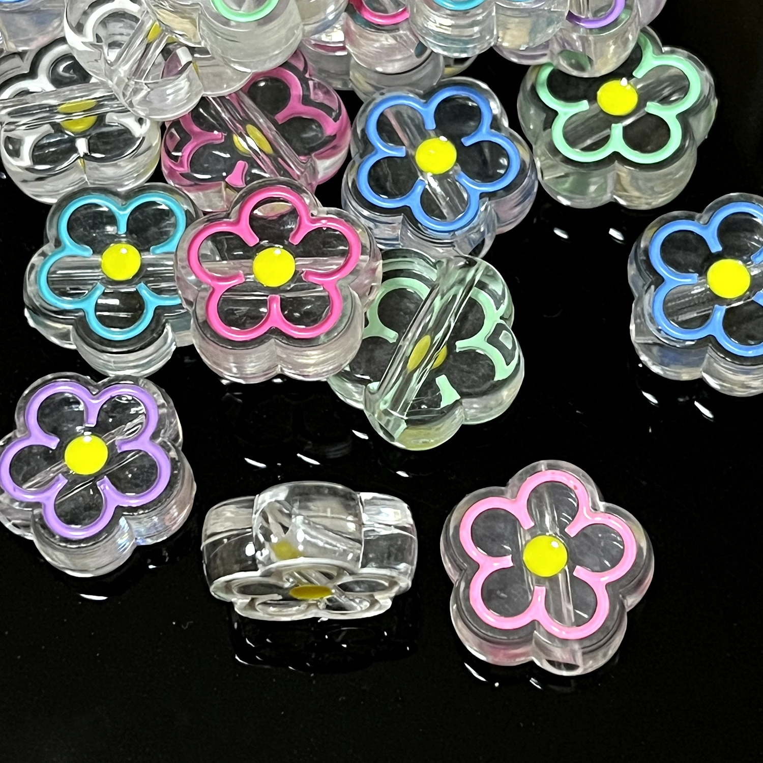 5-20pcs 19mm Sunflower Acrylic Beads Transparent Loose Spacer Beads For Needlework DIY Bracelet Necklace Jewelry Making Suppies