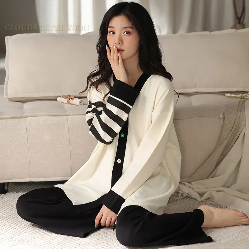 Spring New Elegant Women 2025 Pama Sets new Female Pyjamas V-neck Girls Kimono Sleepwear Femme Loungewear Pijama Mujer Home Nightwear