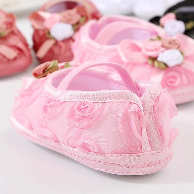 0-18months Baby Girls Shoes Soft Sole Flower Crib Shoes Elastic Band Non-Slip Toddler Girls Hoes With Headband Sets