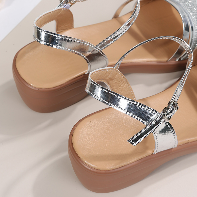 Gold Lucyeve Sier Thick Heel Women Summer Ankle Strap Wedge Sandals Woman Open Toe Platform Shoes New Female Plus Size 43 e990