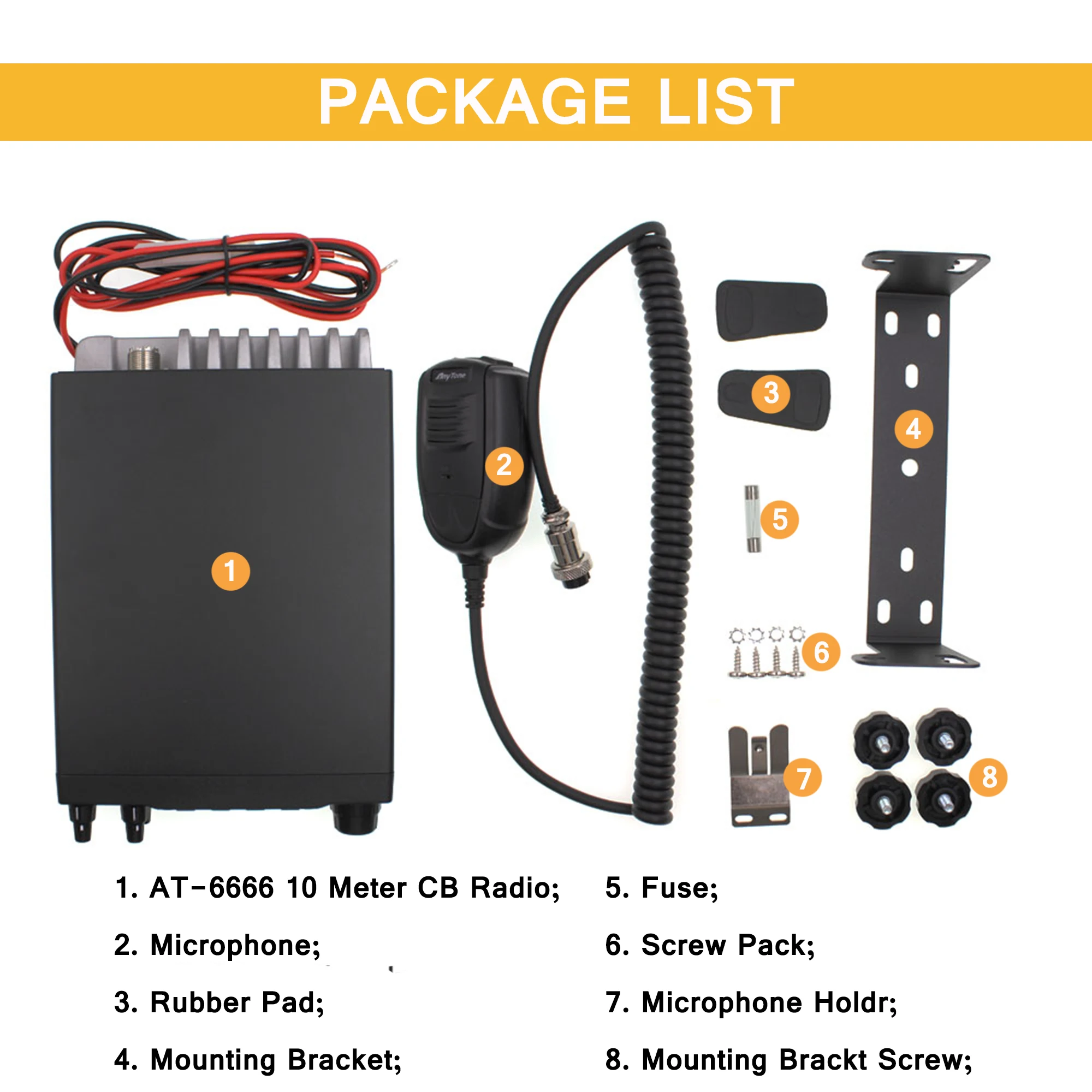 AnyTone AT-6666 Mobile Receiver Truck Radio AM 45W FM 60W High Power for Truck with SSB(PEP)/FM/AM/PA Mode Car Mobile Radio