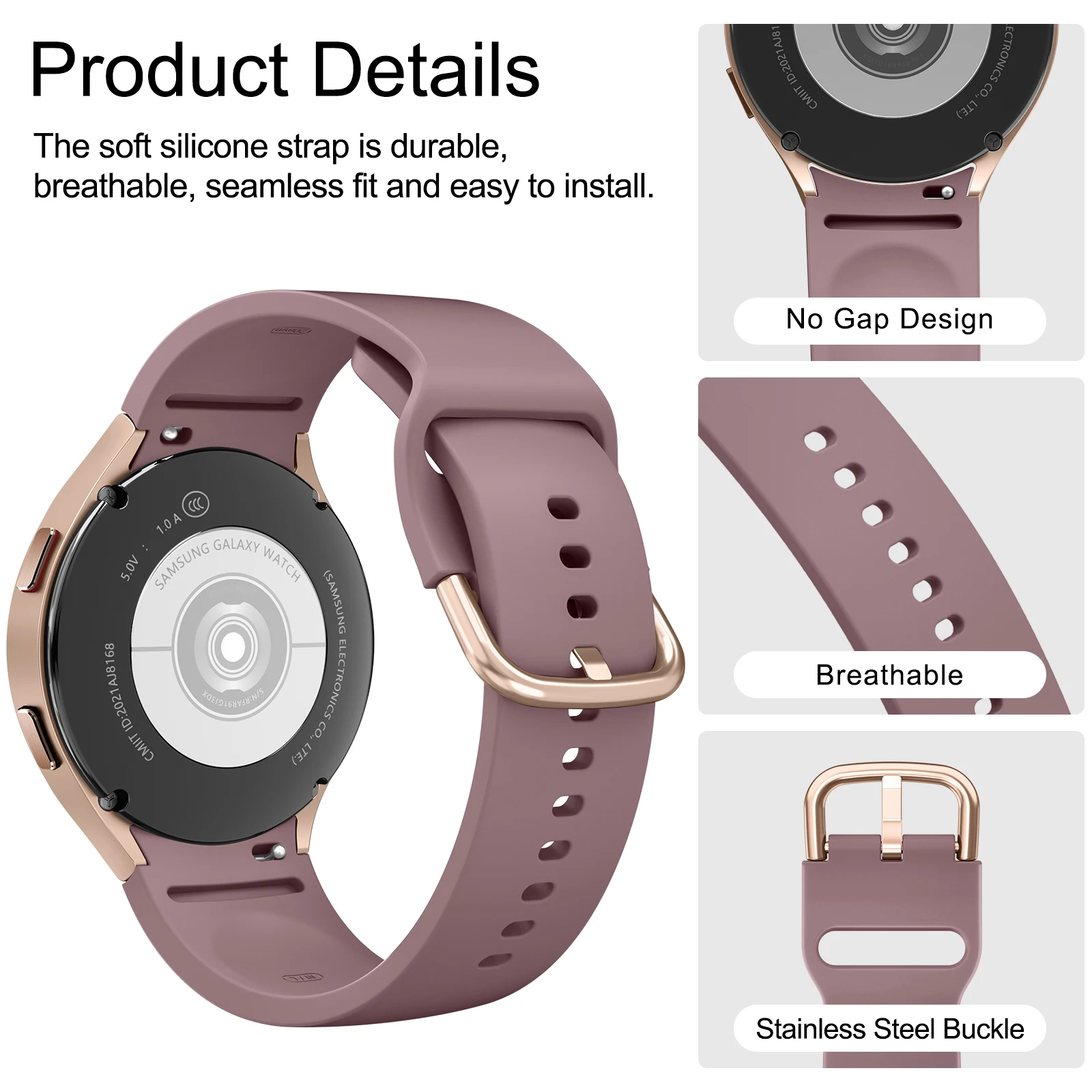 4Pack No Gaps Silicone Strap For Samsung Galaxy Watch 4 5 6 40mm 44mm/4 6 Classic 42mm 46mm 43mm 47mm/5 Pro 45mm Band Bracelet