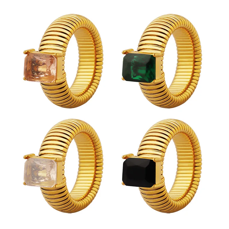 Inlaid with Glass Stone Ring Colorful Ring with Unique and Unique Design Ring Retro Unisex Personalized Handwear