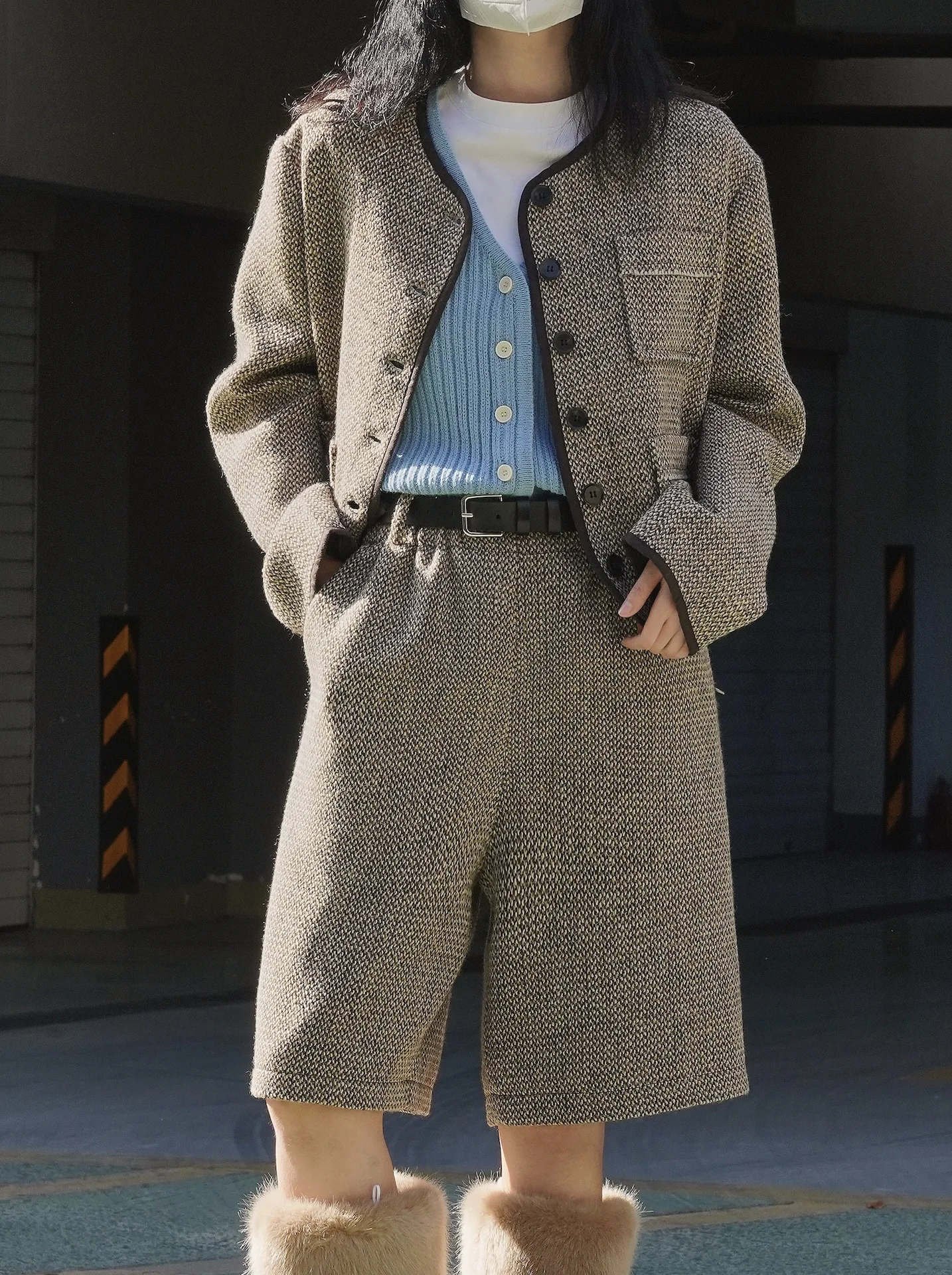 2023 Spring Women's Casual Retro modern Single Breasted Pocket new Jacket + High Waist 2025 Wide Leg Short Pants Set